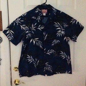 RJC MEN’S HAWAIIAN SHIRT NAVY BLUE W/PALM TREES XL